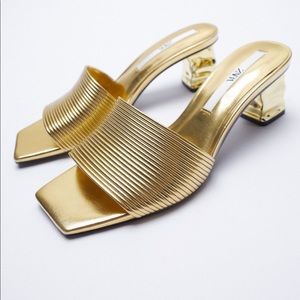 NWT! Zara Metallic heeled mule sandals